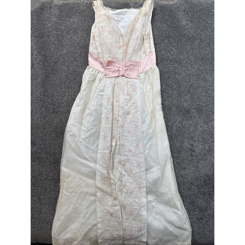 VTG Womens M 50's Prom Rockabilly Dress Sheath Pink Acetate Bow White Pink - Picture 1 of 15